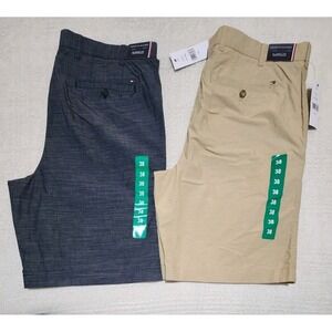 Lot of 2‎ Tommy Hilfiger Men's 38 Flat Front Classic Chino Shorts Beige/Navy NEW